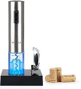 Secura Electric Wine Opener, Automatic Electric Wine Bottle Corkscrew Opener with Foil Cutter, Rechargeable (Stainless Steel)