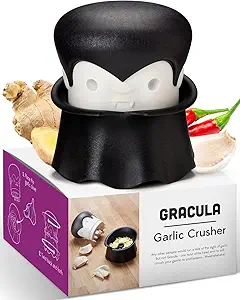 OTOTO Gracula Garlic Crusher, Garlic Mincer, Also for Ginger, Nuts, Chili, Herbs - Twist Top Mincer & Easy Squeeze Manual Press Peeler, Goth Gifts